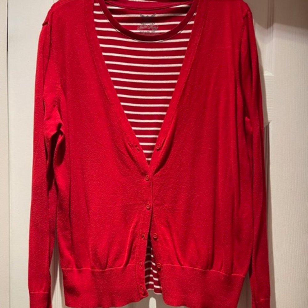 CASUAL RED CARDIGAN /MATCHING SHIRT 2x